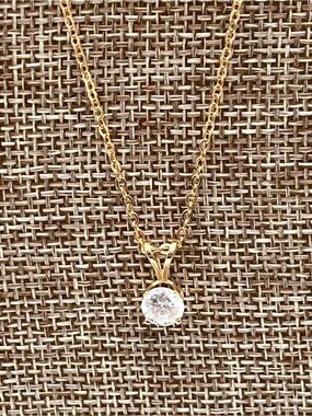 Gold Tone Pendant Necklace Clear Stone with necklace 20" Simple